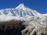 Closeup View of Mt. Manaslu and Glacier from Manaslu Base Camp