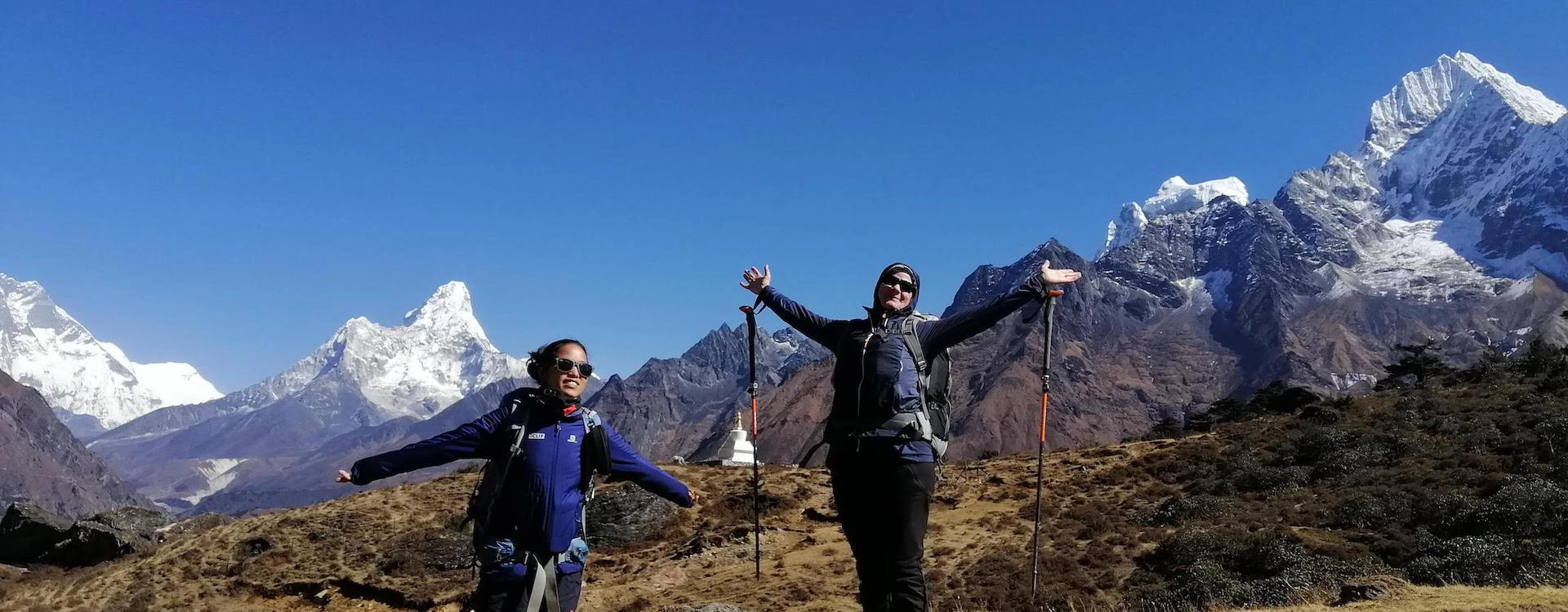 Guest Enjoying the Breathtaking view of Mt Amadablam and Mt Everest at far